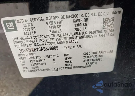 2010 Cadillac Srx Luxury Collection from USA, damaged, VIN 3GYFNAEY6AS620985